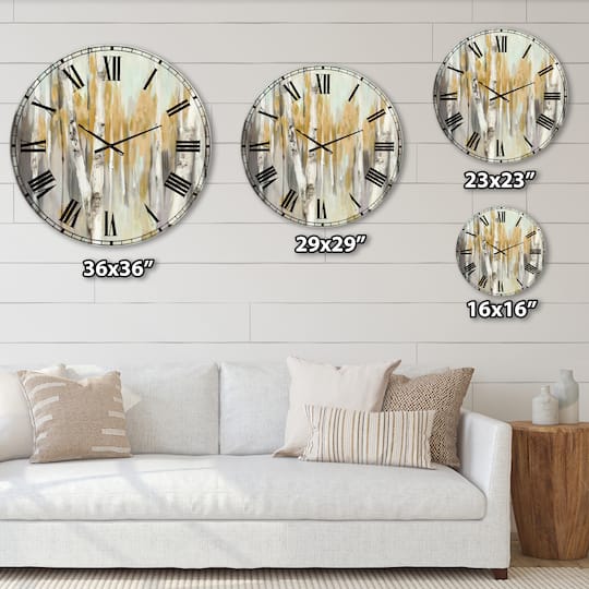 Designart 'Silver And Yellow Birch Forest Farmhouse Wall Clock